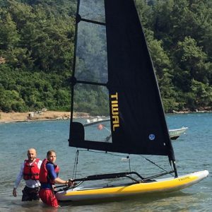 Ready to launch Tiwal 3 sailboat in Turkey