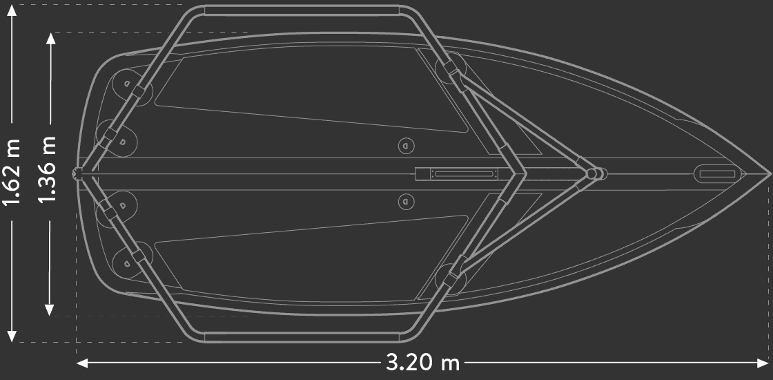 Design et dimensions de la coque du dériveur compact Tiwal 3