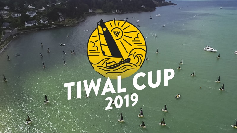 Fleet of 48 inflatable sailing boats during the Tiwal Cup 2019 in the Gulf of Morbihan.