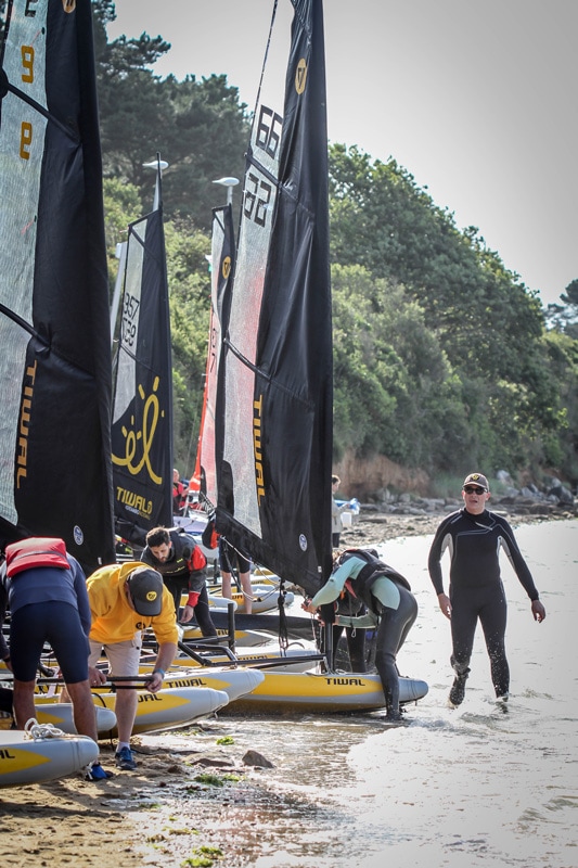 Preparing Tiwal 3 of the inflatable sailboats during the Tiwal Cup 2019