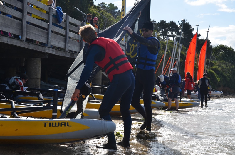 Preparing Tiwal 3 of the inflatable sailboats during the Tiwal Cup 2019