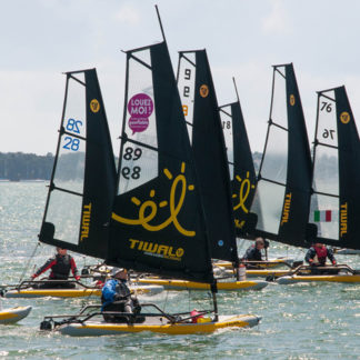 News | Events | Tiwal Cup 2019 Fleet of 48 inflatable sailing boats during the Tiwal Cup 2019 in the Gulf of Morbihan.