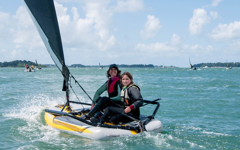 Double-handed crew on Tiwal 3 inflatable sailing dinghy during the Tiwal Cup 2019