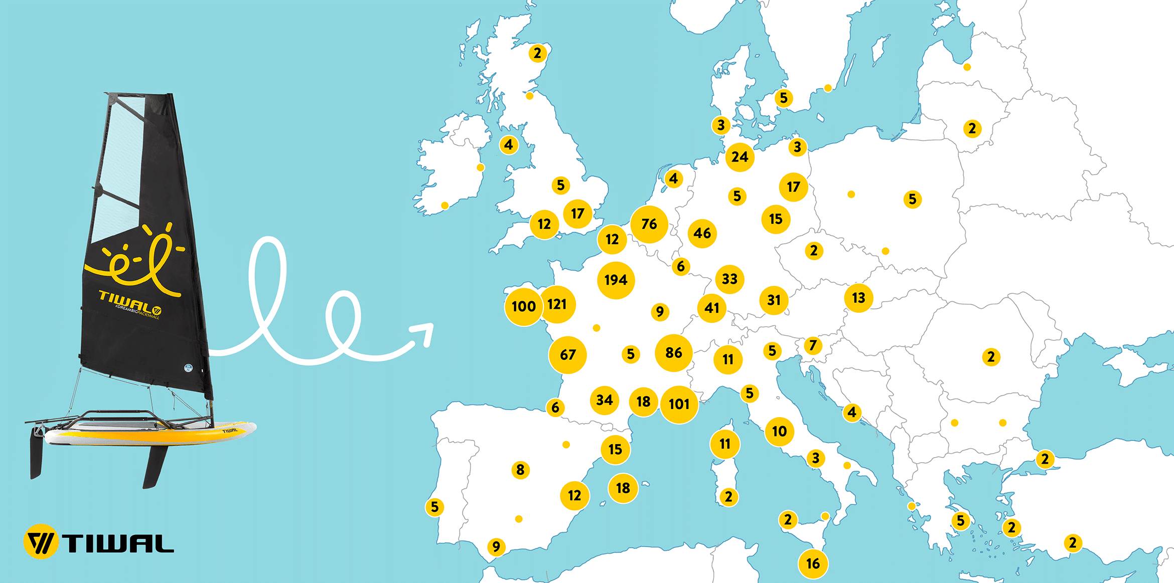 Carte des propriétares de Tiwal en Europe