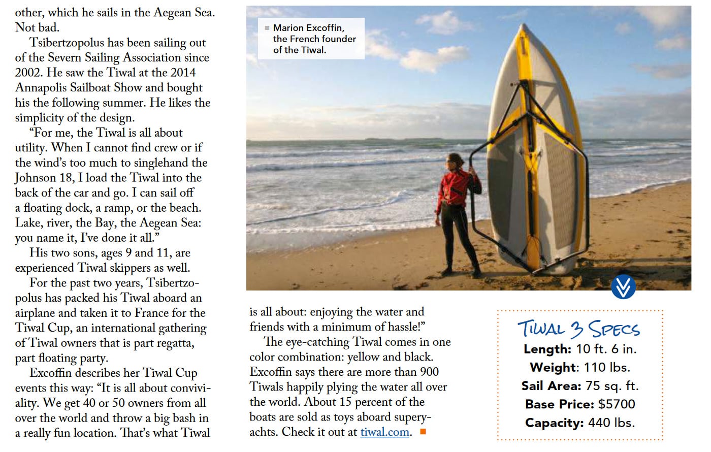 The Tiwal 3 sailing dinghy in SpinSheet magazine - Preview