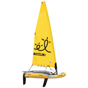Kleines aufblasbares Segelboot Tiwal2 mit rollbares Segel gelb