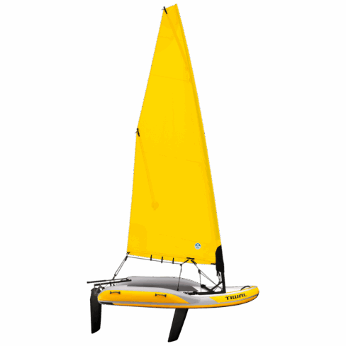 Tiwal2 sailing dinghy with yellow furling sail