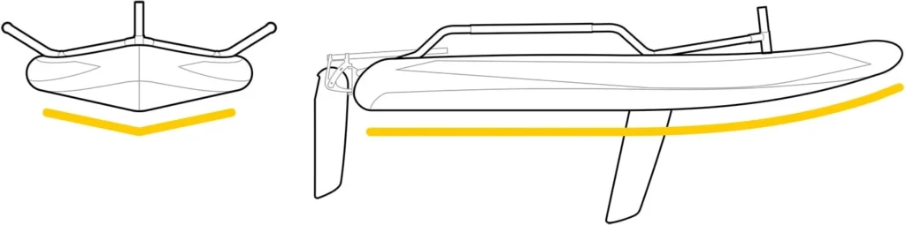V-shaped and rocker hull dinghy