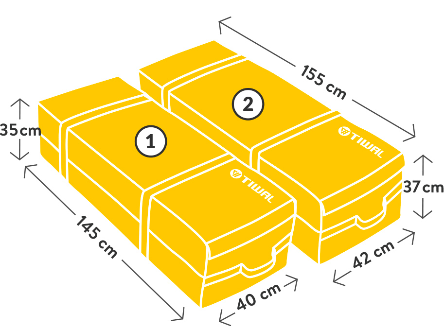 Dimensions et poids des sac de transport du voilier famillial Tiwal 2XL