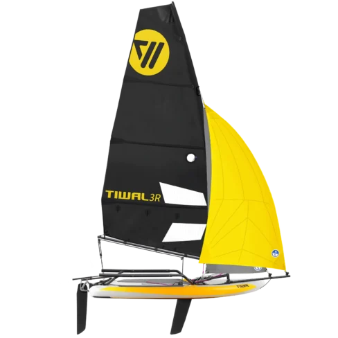 Deriva skiff Tiwal 3R Max con fiocco e gennaker