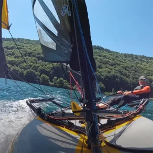Samuel launches his Tiwal 3R Max on Lake Laffrey, in the Rhône-Alpes region of France.