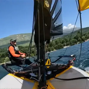 Sailing a Tiwal 3R Max skiff on a mountain lake