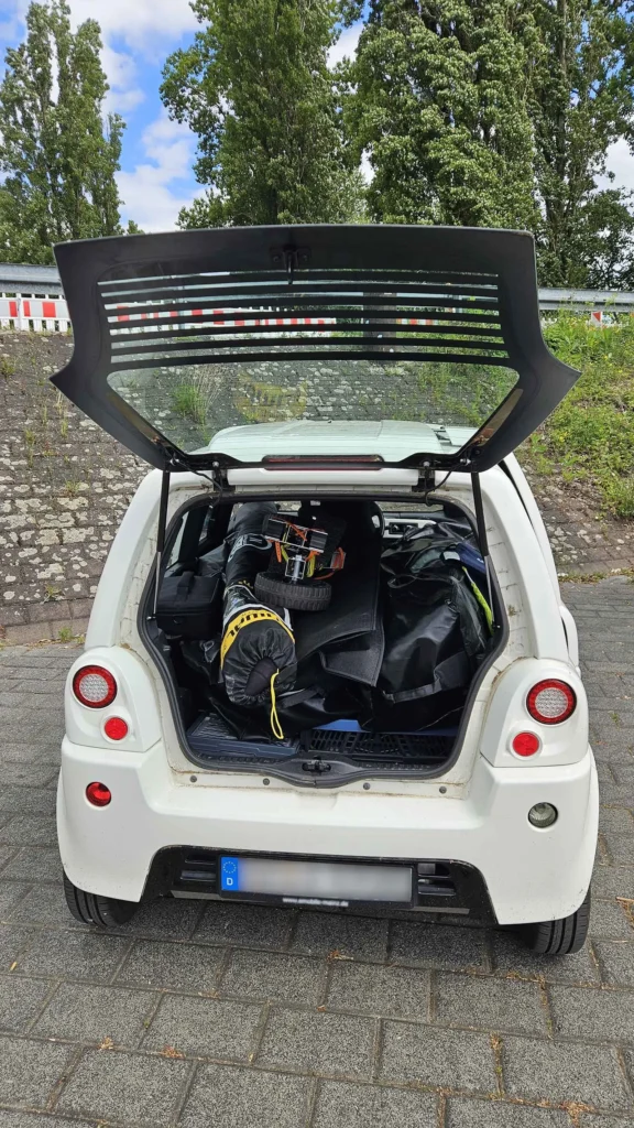 FAQ | How do Tiwal Captains Transport their Tiwal? | Tiwal in a Mia Electric’s trunk Tiwal in a Mia Electric's trunk